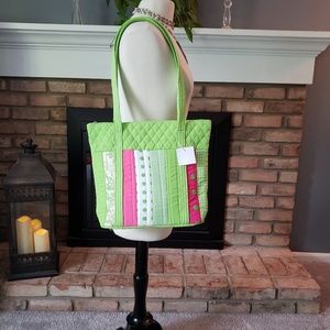 🍈Lime green pink quilted polka dot fabric gingham